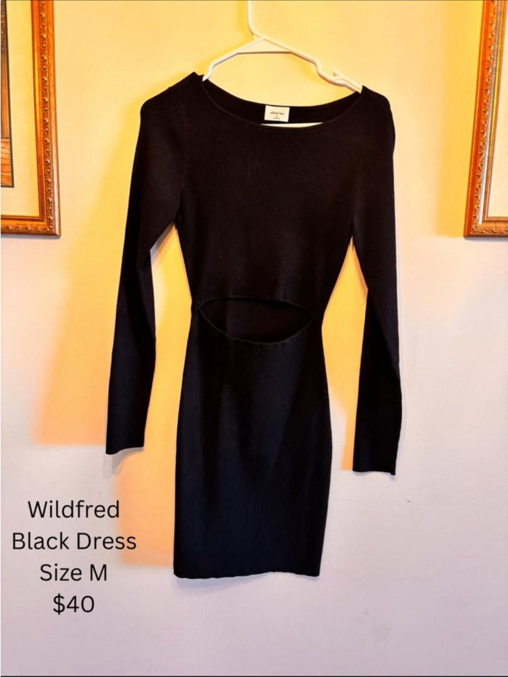 Wilfred Black Long Sleeve Cutout Ribbed Dress